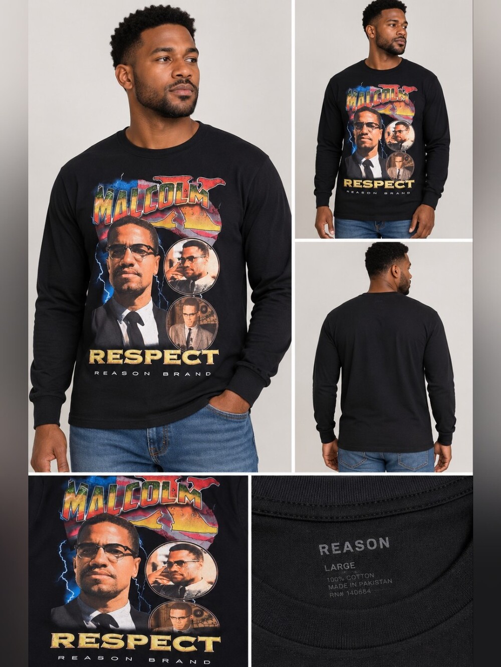 Reason mens large Malcolm respect long sleeve shirt #27